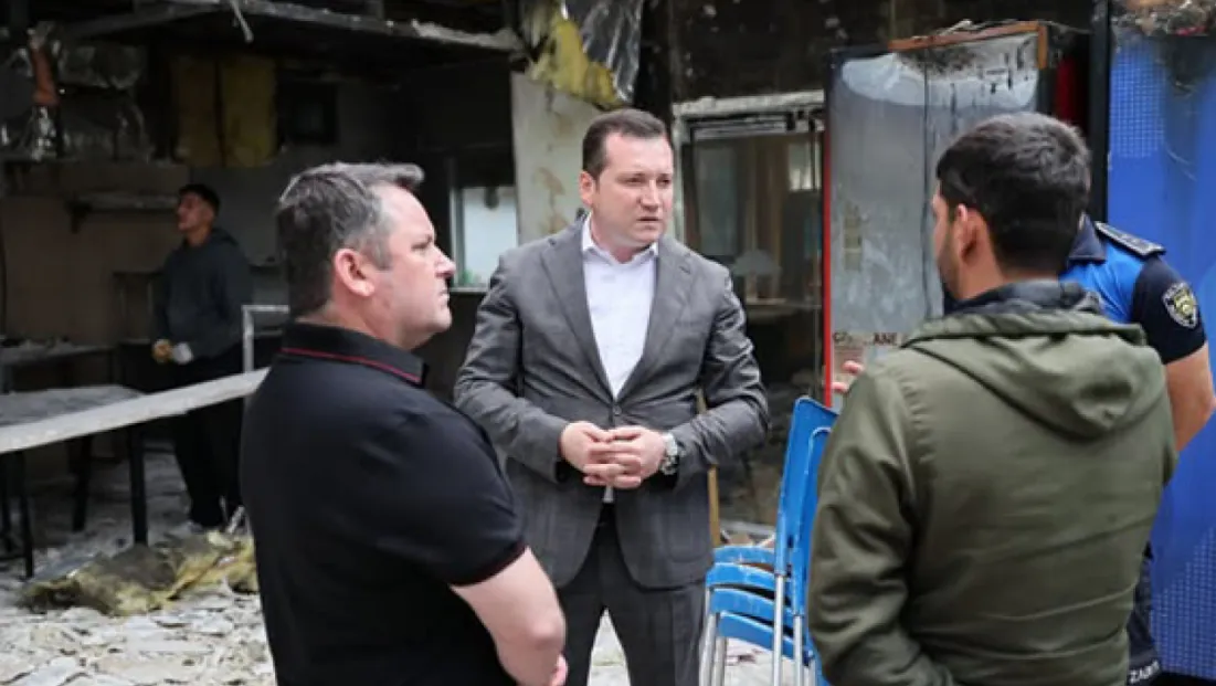Başkan Balcıoğlu’ndan Mert Cafe’ye Geçmiş Olsun Ziyareti