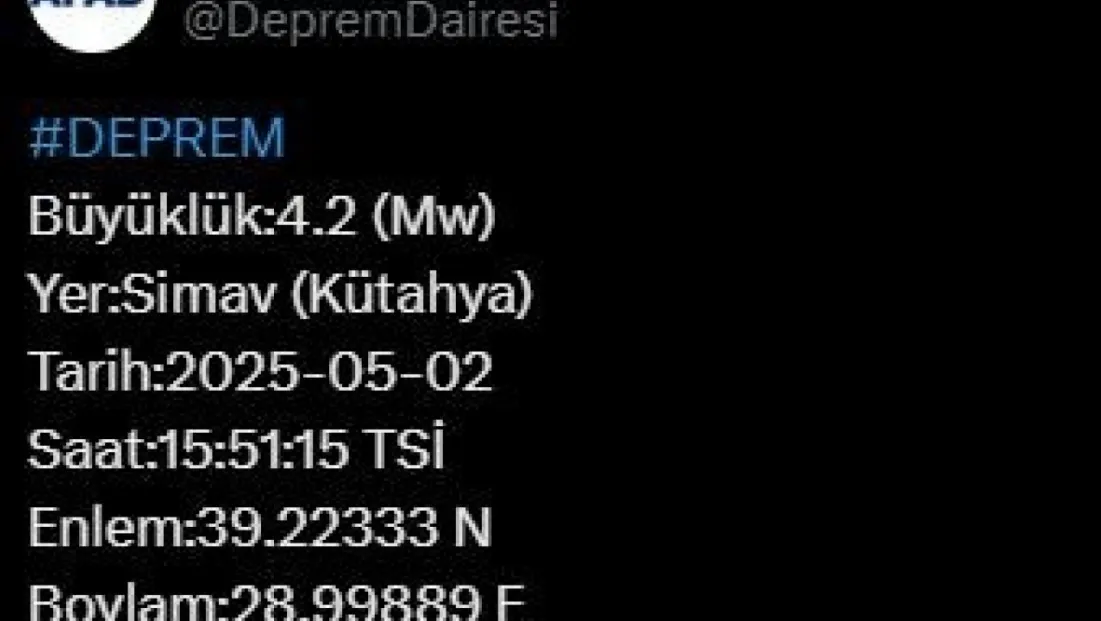 Kütahya'da 4,2 büyüklüğünde deprem