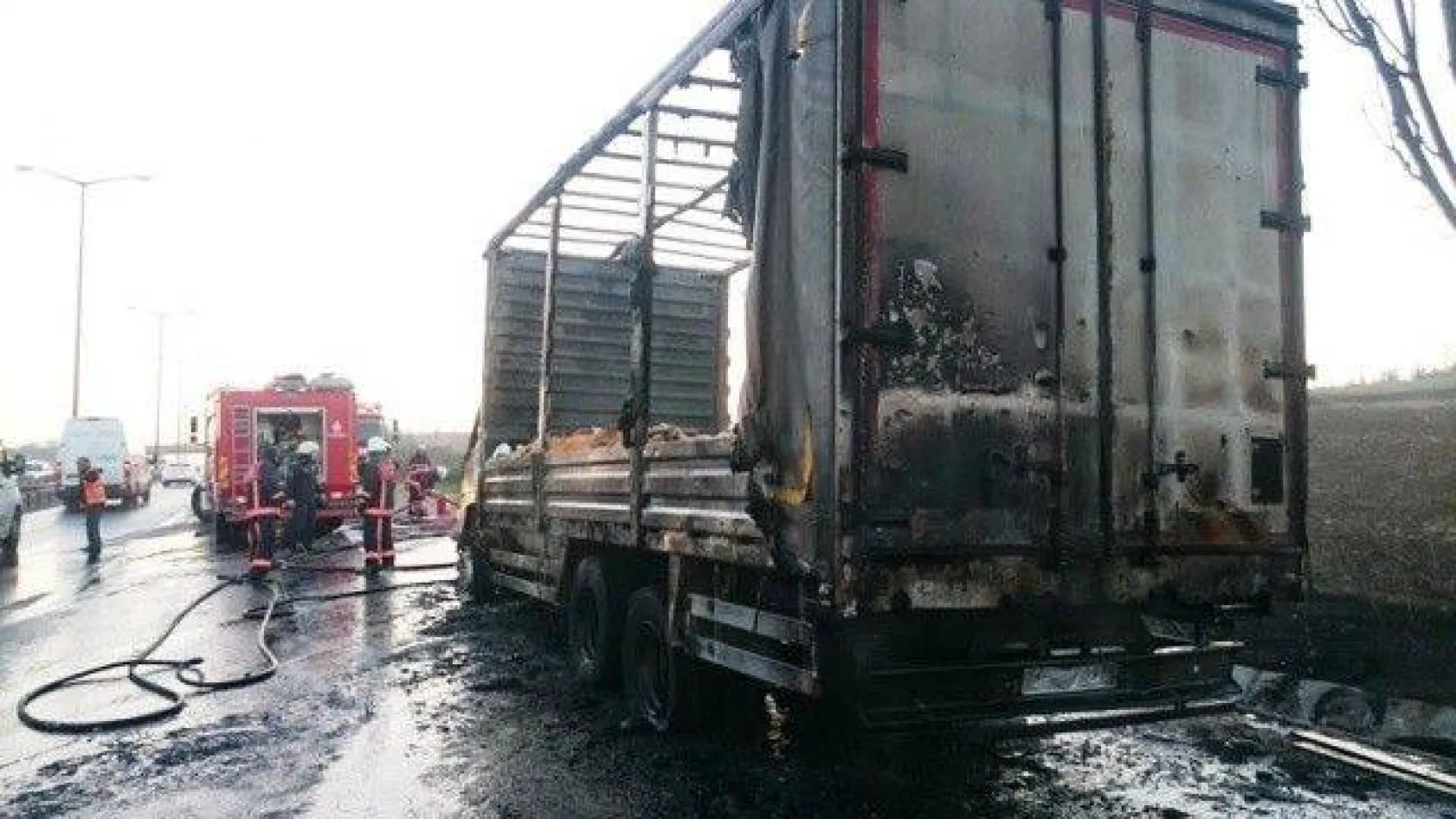 Seyir halindeki TIR alev topuna döndü