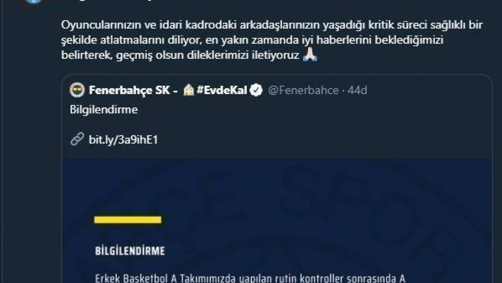 Trabzonspor'dan Fenerbahçe'ye geçmiş olsun mesajı