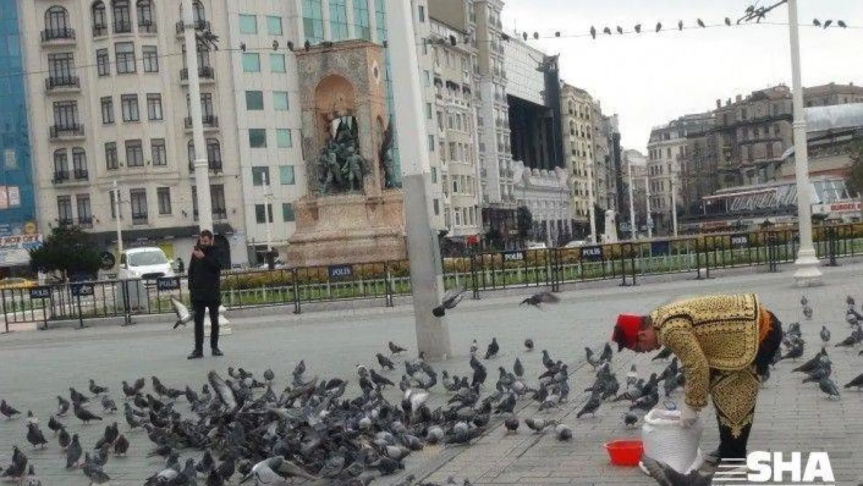 Taksim'de aç kalan güvercinleri beslediler