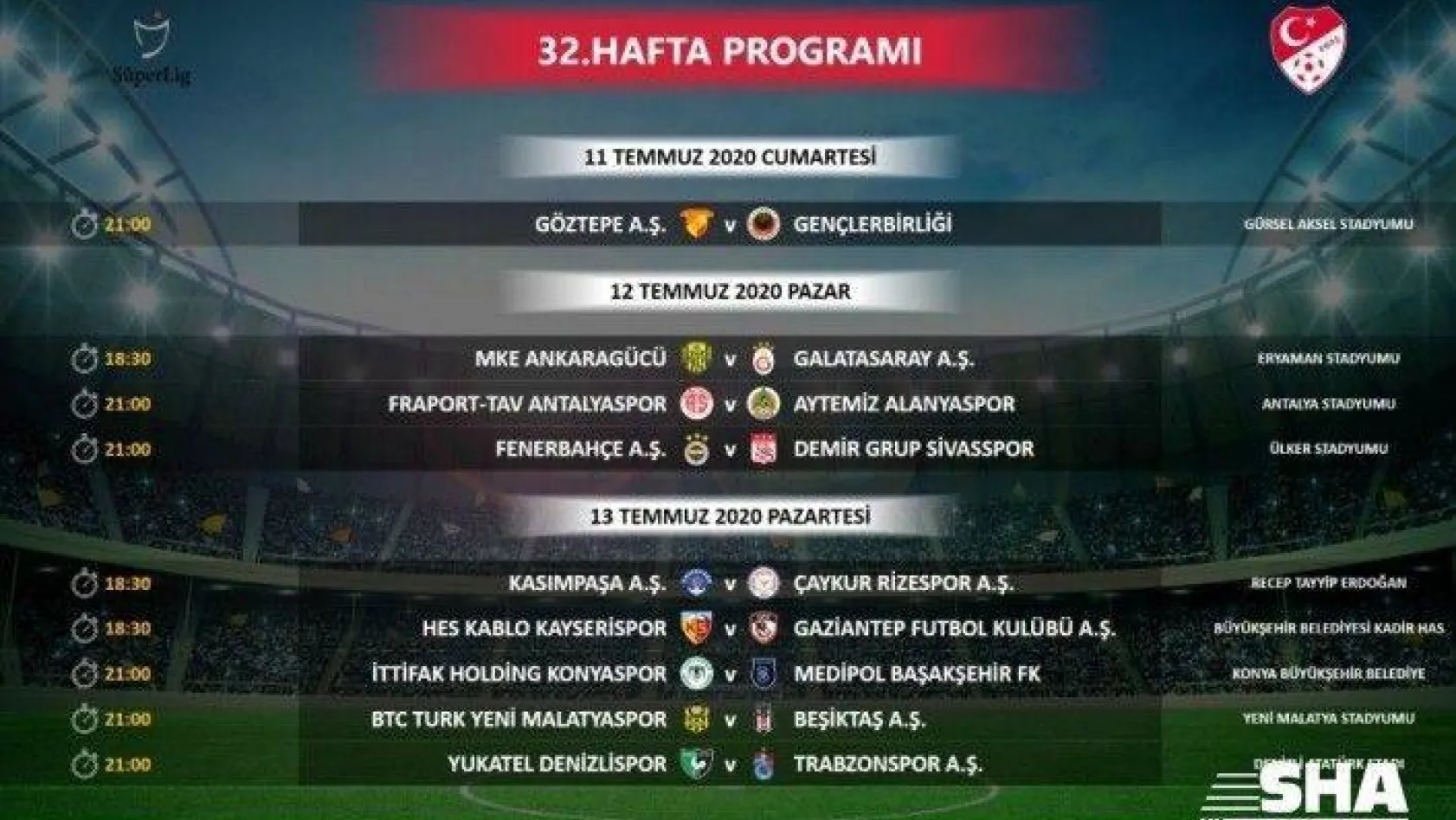 Süper Lig'de 32. hafta programında değişiklik