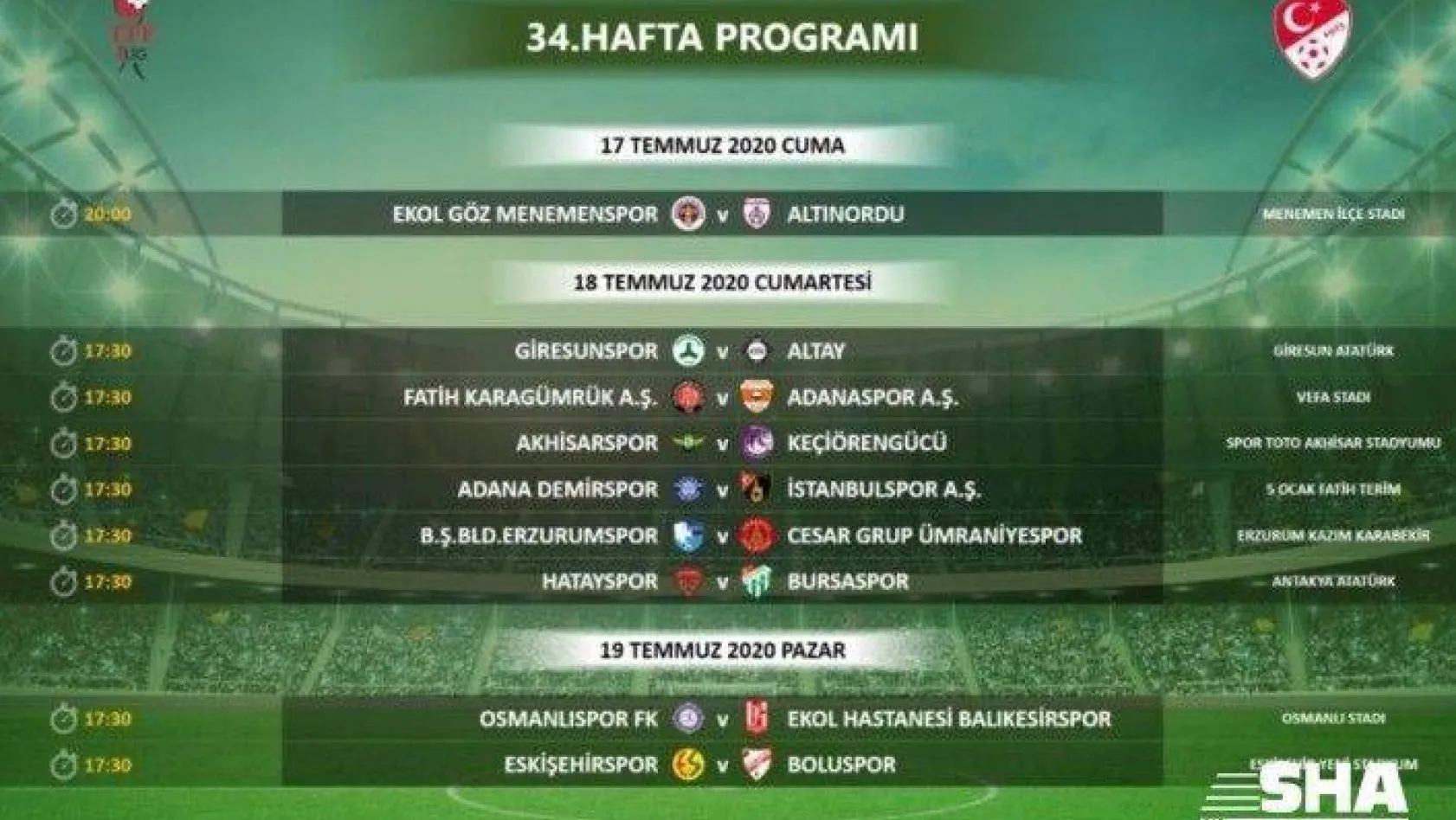 TFF 1.Lig'de son hafta programı açıklandı