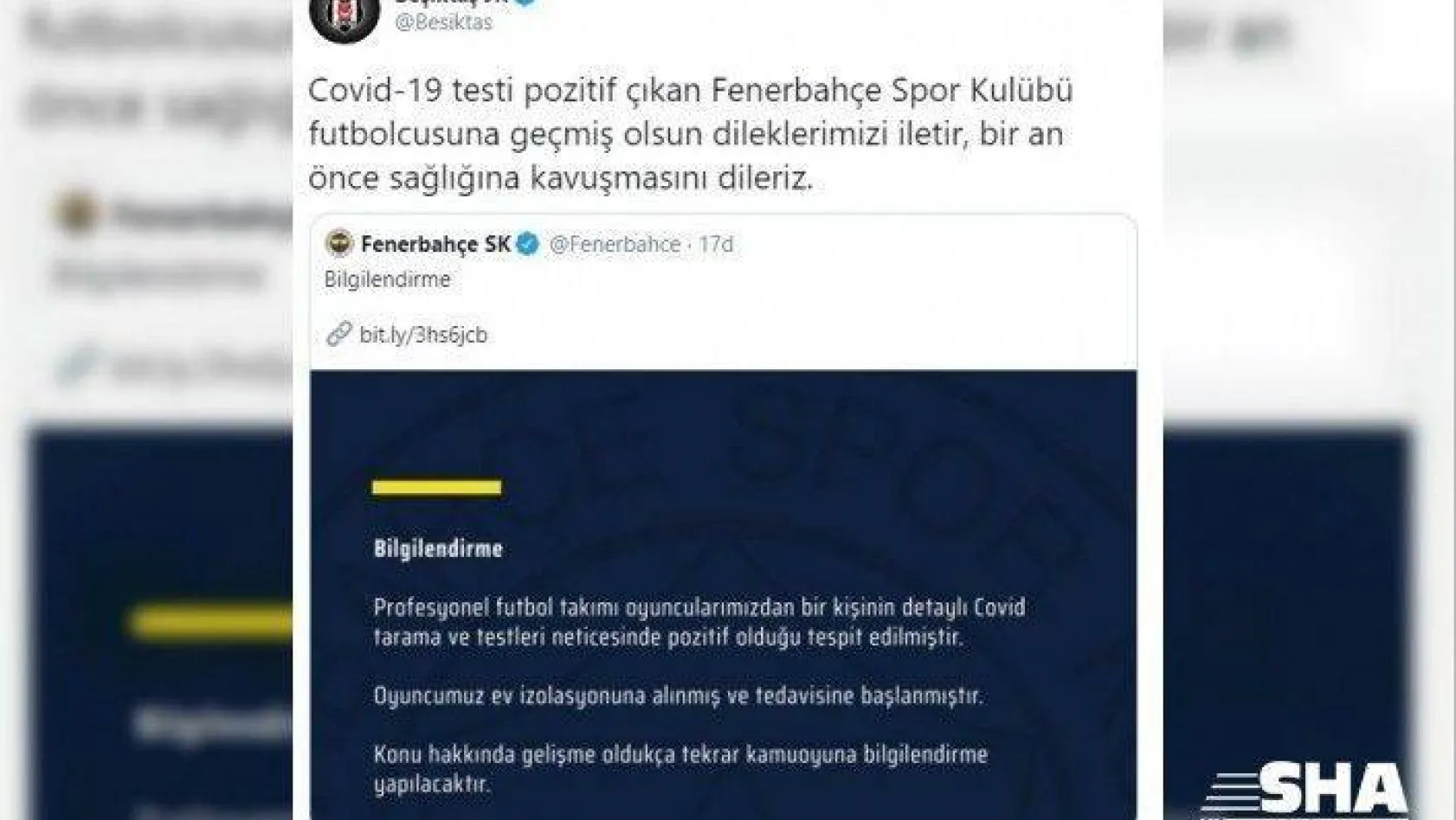 Beşiktaş'tan Fenerbahçe'ye geçmiş olsun mesajı