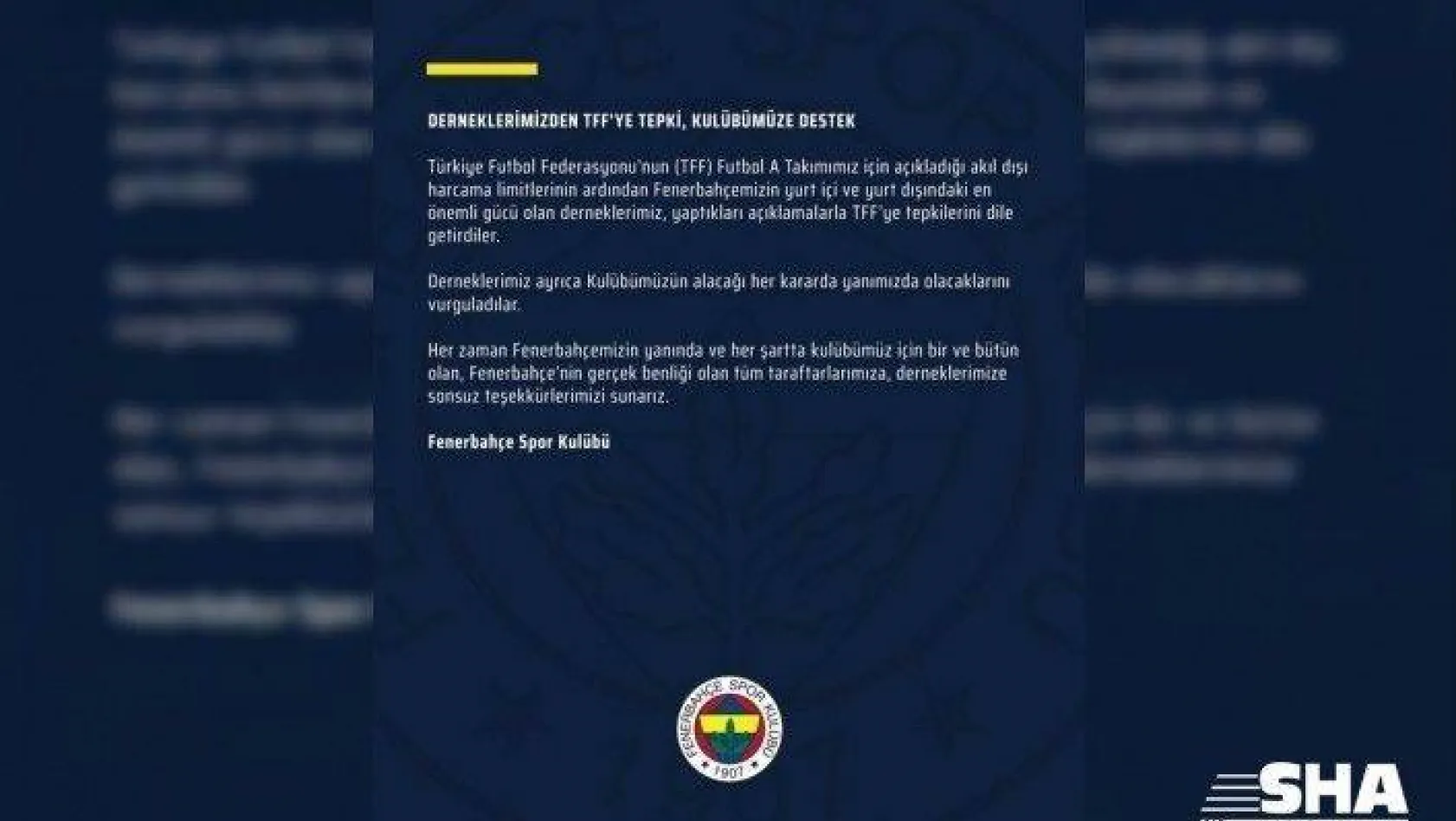 Fenerbahçe'den derneklere teşekkür