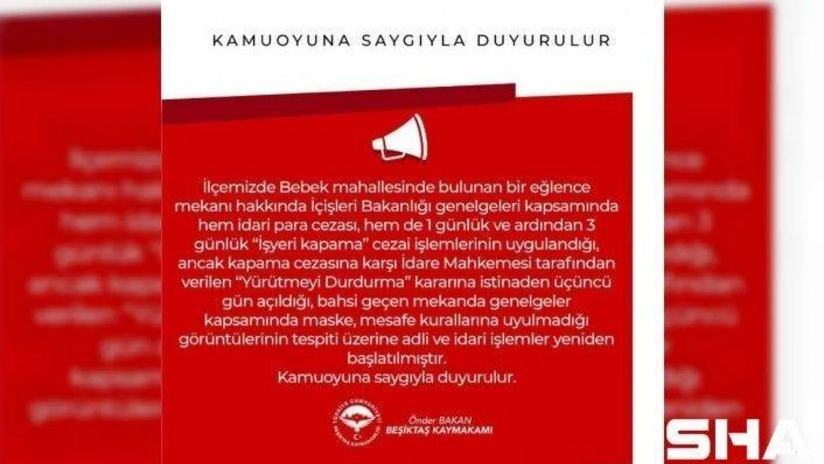 İstanbul'daki ünlü işletmedeki skandal görüntülere Beşiktaş Kaymakamlığından açıklama