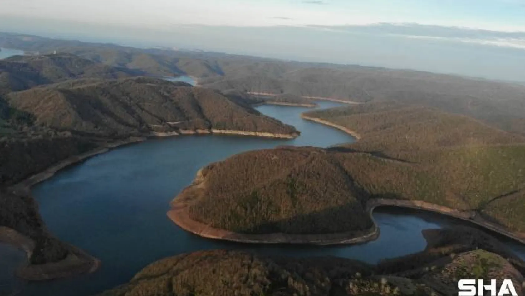 (Özel) İstanbul'da kuraklıkta doluluk oranı en yüksek olan Darlık Barajı havadan görüntülendi