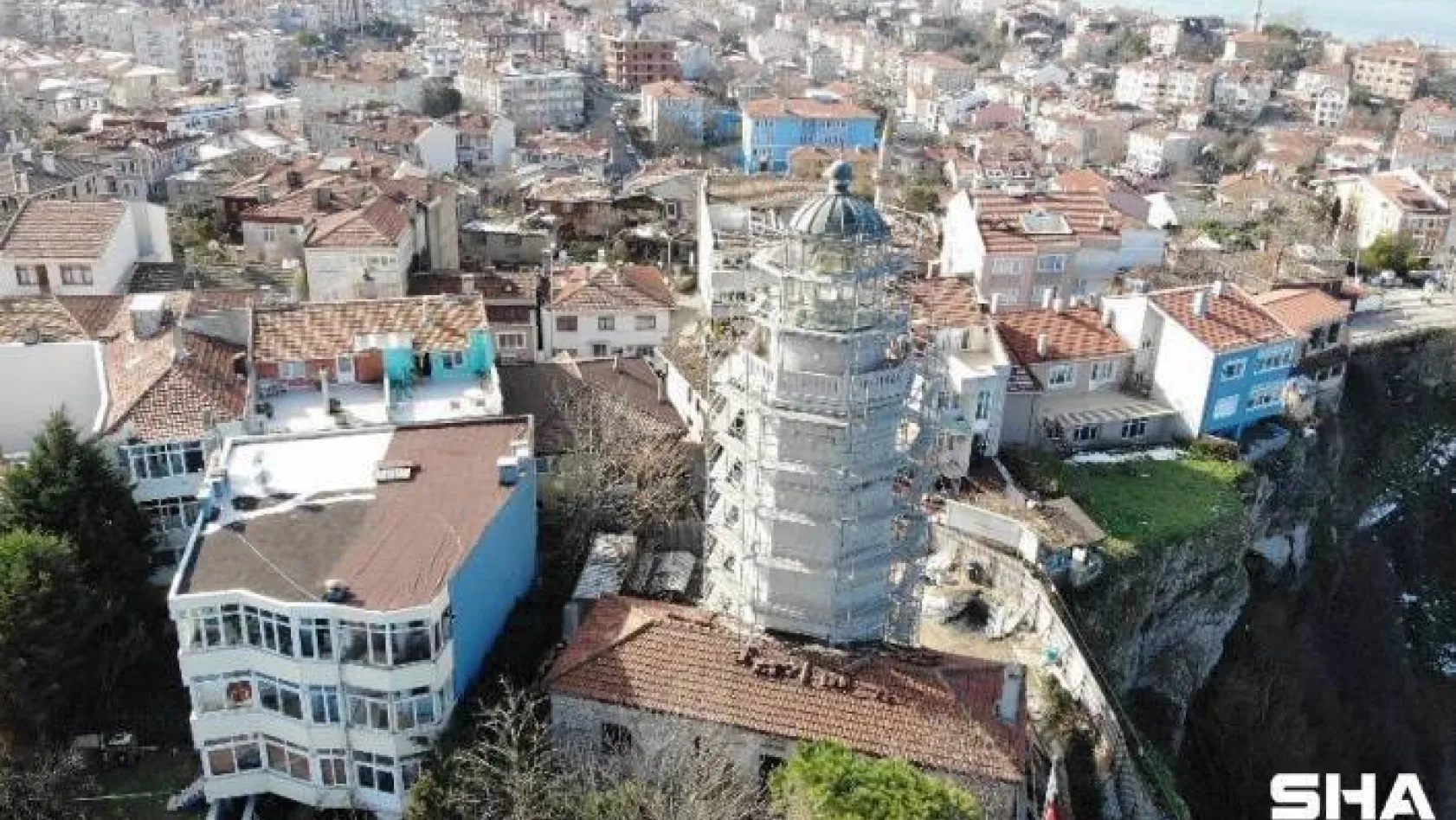 (Özel) 162 yıllık Şile Feneri'ndeki restorasyon çalışmaları havadan görüntülendi