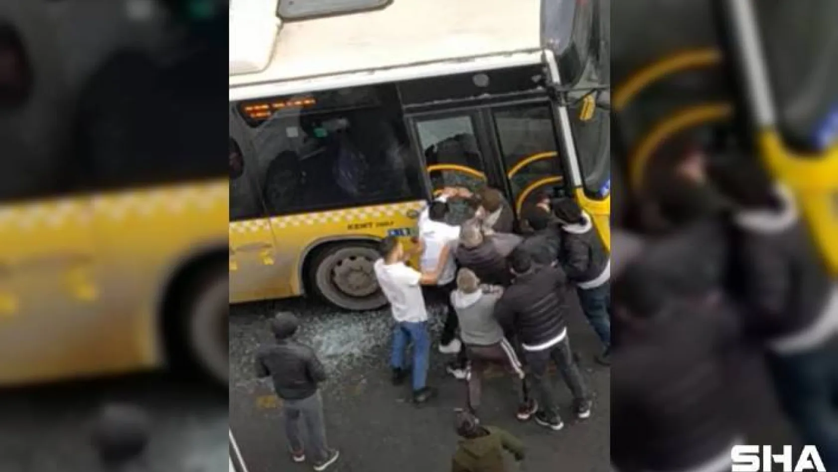 (Özel) İstanbul'da otobüsün camını kırıp şoförü ve oğlunu darp ettiler