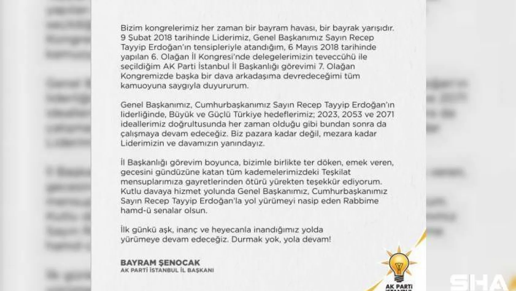 AK Parti İstanbul İl Başkanı Bayram Şenocak yeniden aday olmayacağını açıkladı