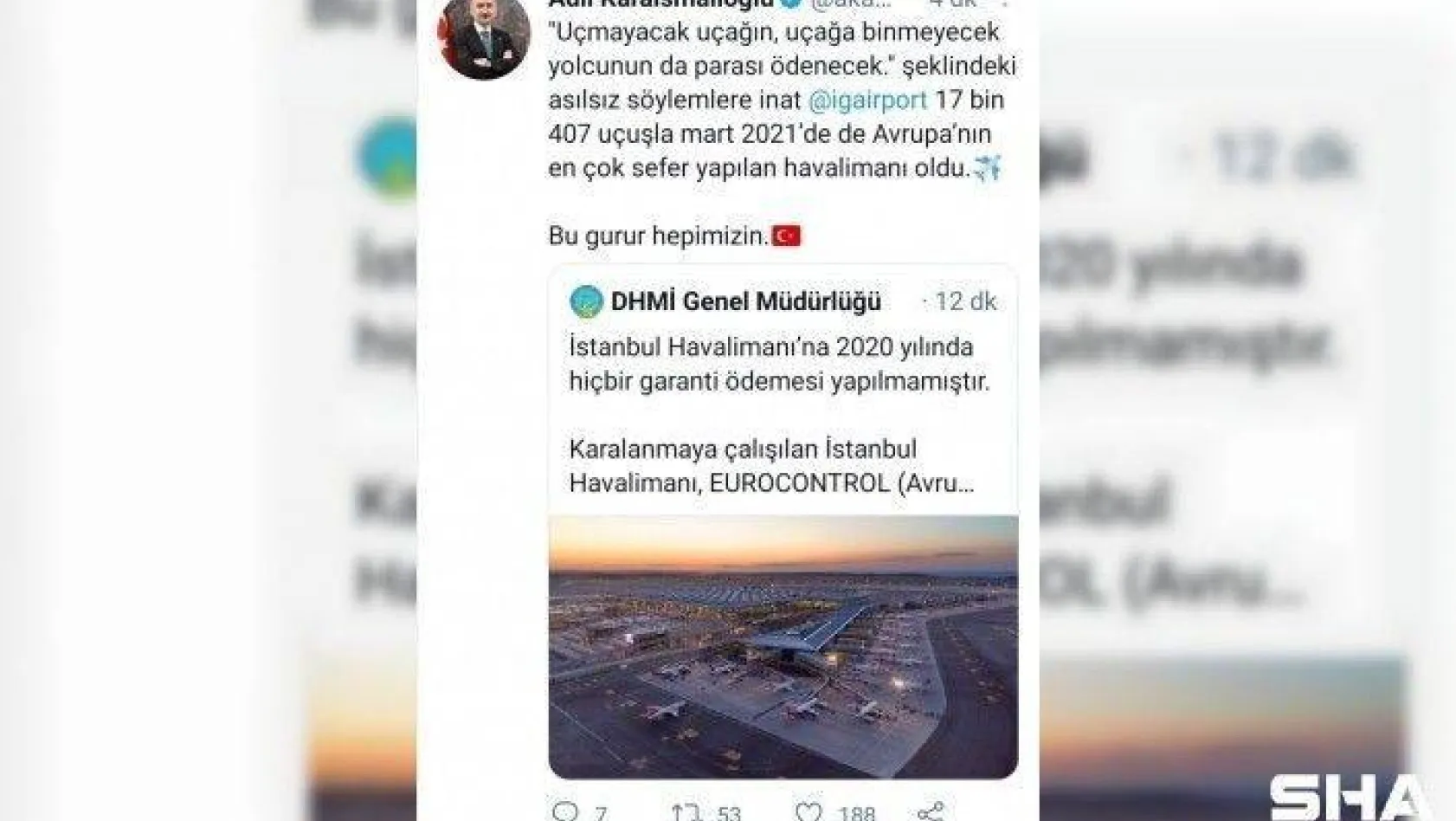 Ulaştırma ve Altyapı Bakanı Adil Karaismailoğlu'ndan İstanbul Havalimanı paylaşımı