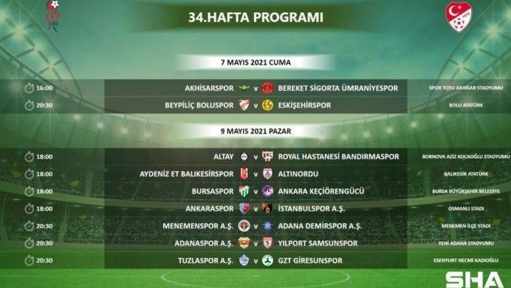 TFF 1. Lig 34. hafta programı açıklandı