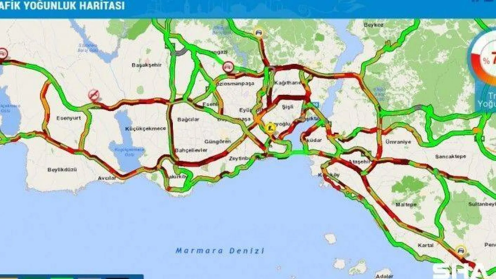 İstanbul'da sağanak yağış sonrası trafik yüzde 80'lere dayandı