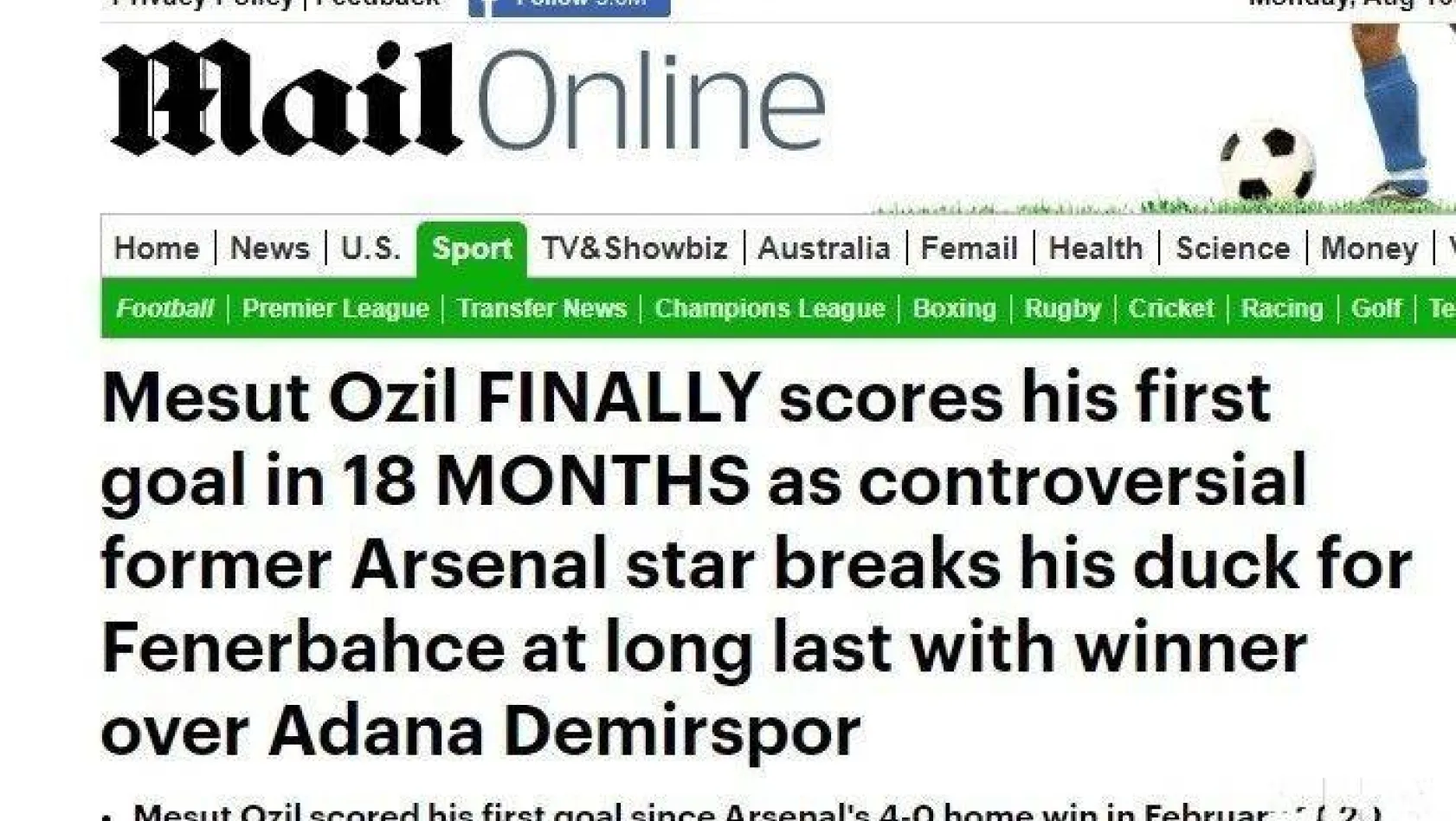 Mesut Özil'in ilk golü dünya basınında