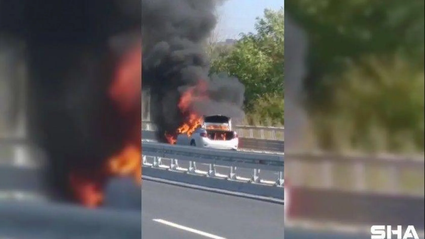 Maltepe'de otomobilin alev alev yandığı anlar kamerada