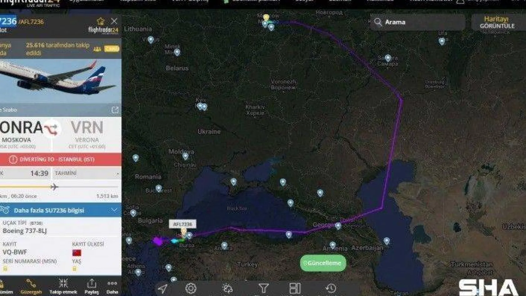 Yunan hava sahasına kabul edilmeyen Rus yolcu uçağı İstanbul'a indi