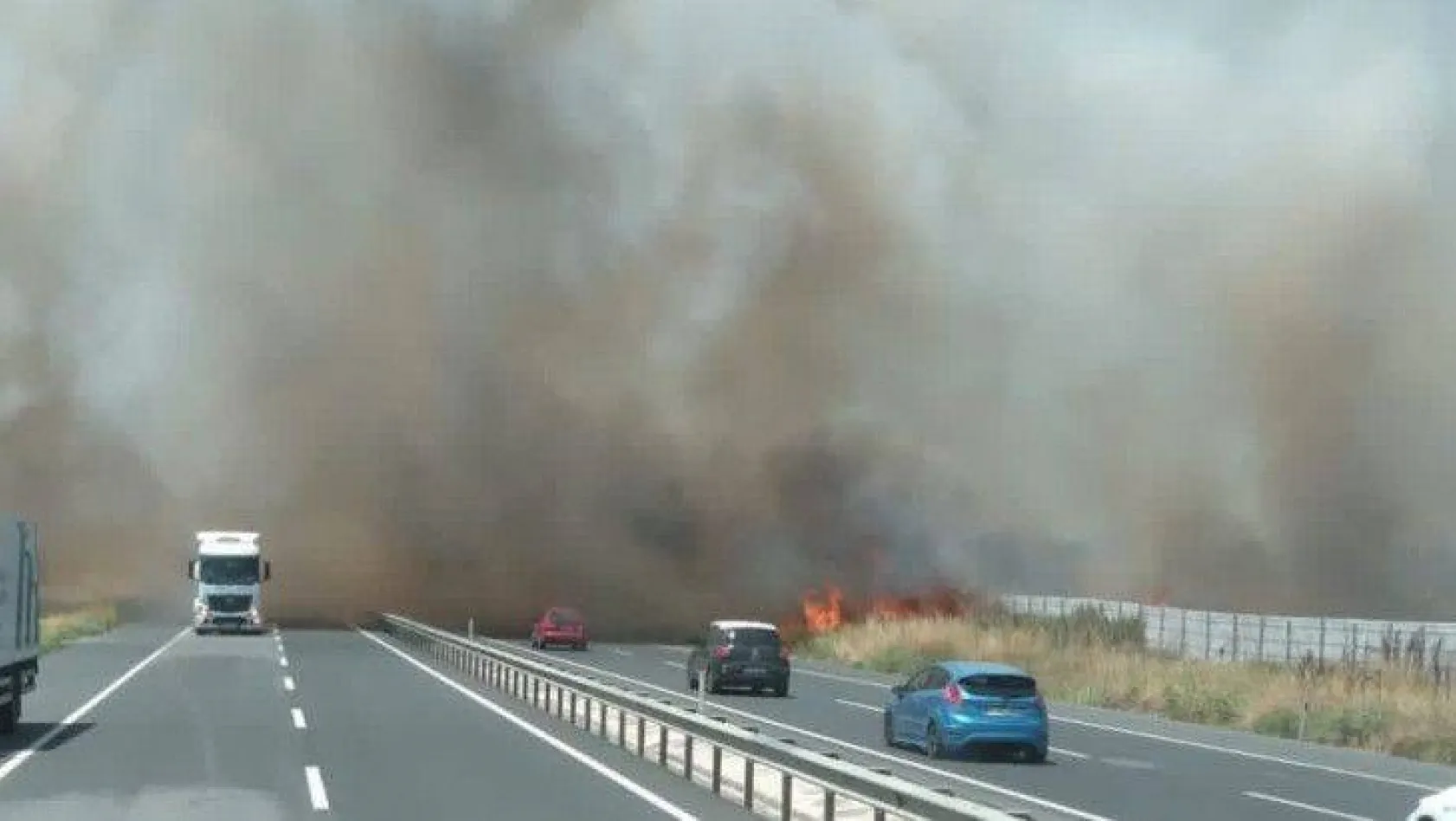 İstanbul - Tekirdağ yolunda yangın: Dumanla kaplanan yol sürücüler zor anlar yaşattı