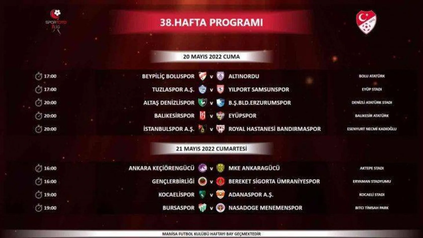 Spor Toto 1. Lig'in son hafta programı açıklandı