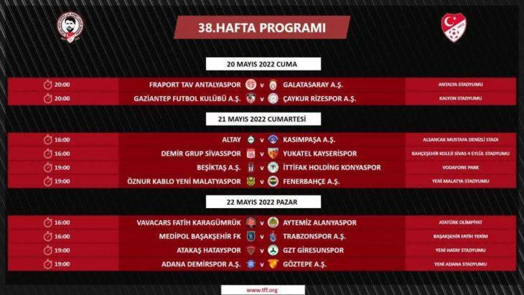 Spor Toto Süper Lig'de son hafta programı açıklandı