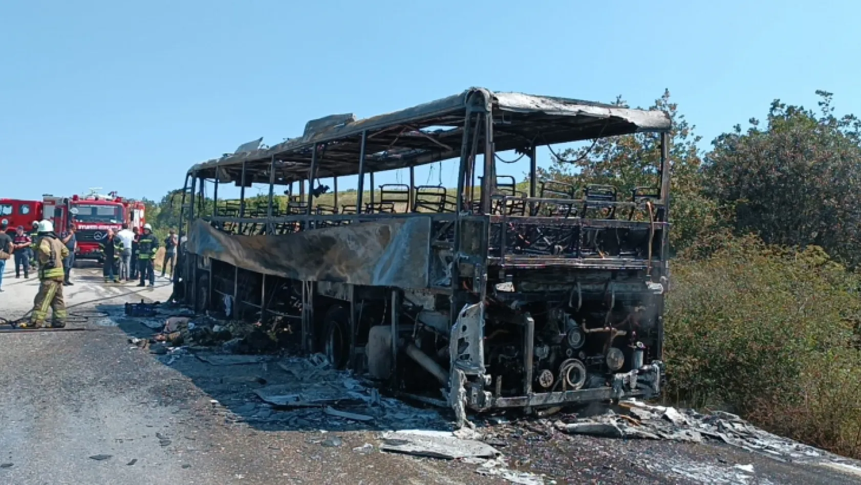 Silivri'de yolcu otobüsü yandı