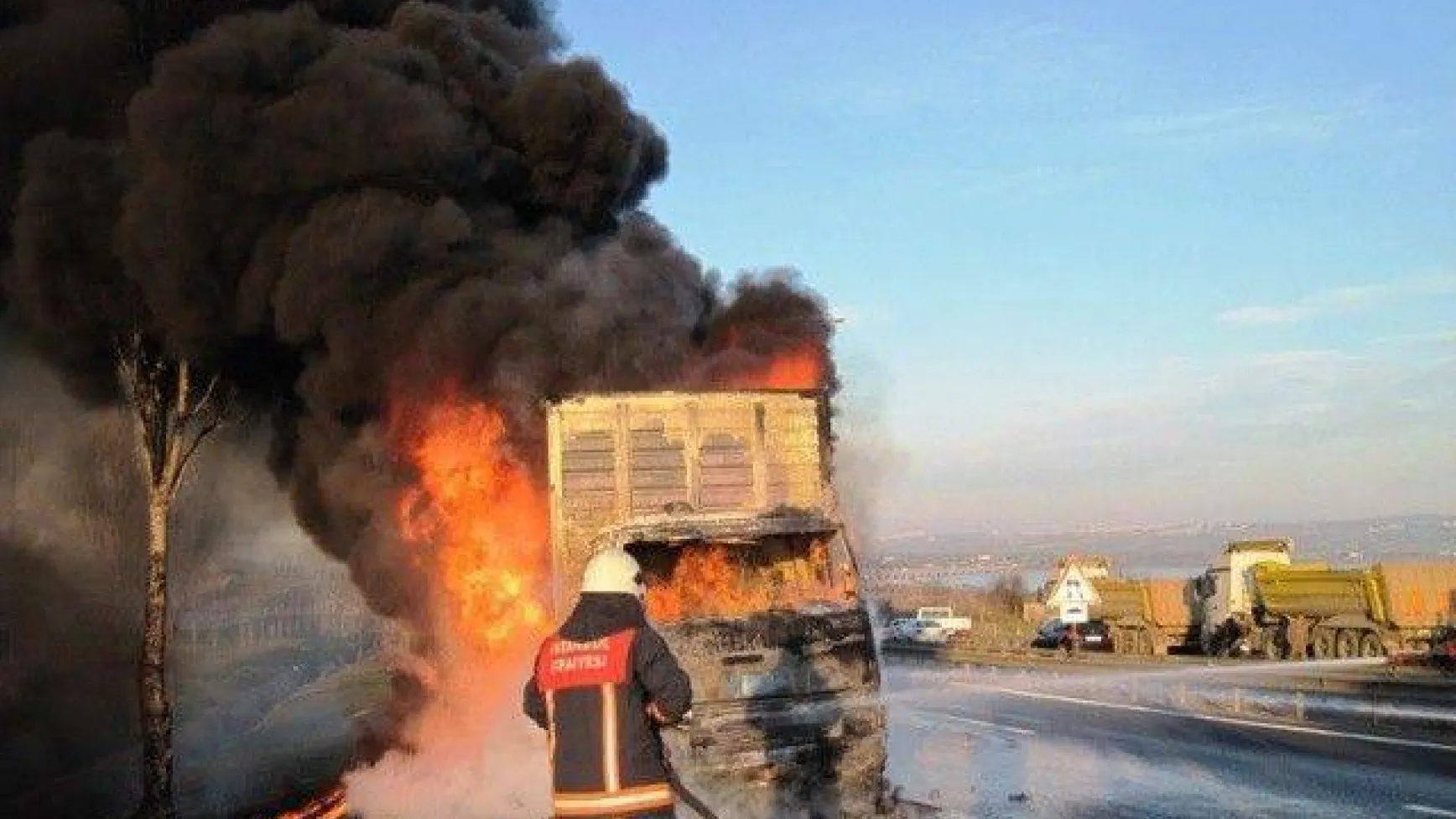 Seyir halindeki TIR alev topuna döndü