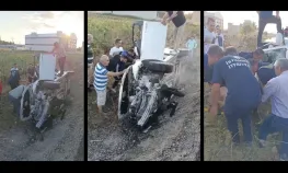 Kontrolden çıkan otomobil yan yattı, sıkışan sürücü güçlükle kurtarıldı