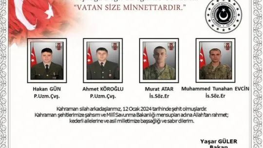 MSB, şehit askerlerin isimlerini açıkladı
