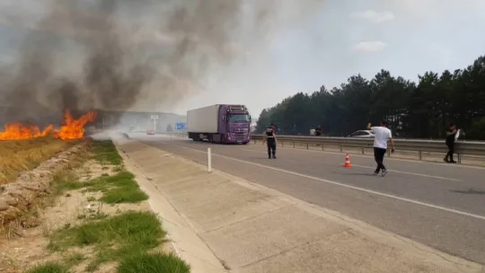 Anız yangını buğday tarlasına sıçradı: İstanbul-Edirne yolu trafiğe kapandı