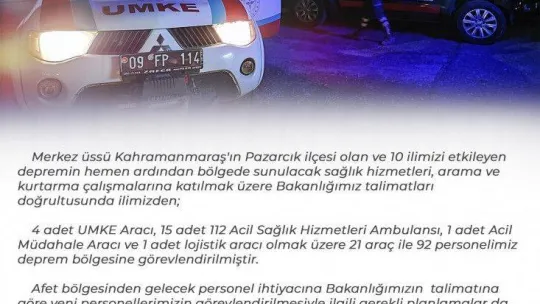 Aydın'ın sağlık ekipleri deprem bölgesinde