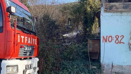 Bahçe içinde depo olarak kullanılan kamyon kasası alev alev yandı
