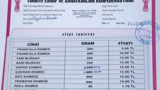 Bursa'da ekmeğe zam