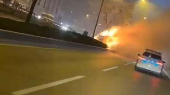 Bursa'da otomobil alev alev yandı, alevler ağaca ve otluk alana sıçradı