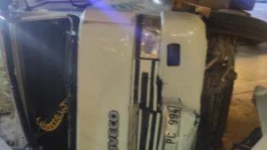 Büyükbaş hayvan yüklü kamyon devrildi