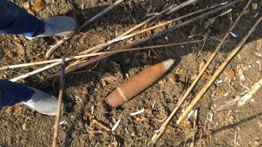 Çatalca'da ayçiçeği toplamaya giden çiftçi tarlada patlamamış top mermisi buldu