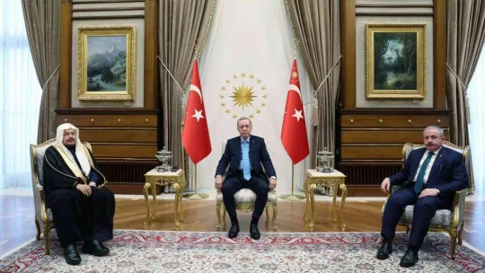 Cumhurbaşkanı Erdoğan, Suudi Arabistan Şura Meclisi Başkanı Abdullah Muhammed İbrahim Al-Sheikh'i kabul etti.