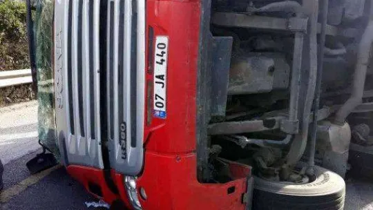 D-650'de meyve yüklü kamyon devrildi, tonlarca muz yola savruldu