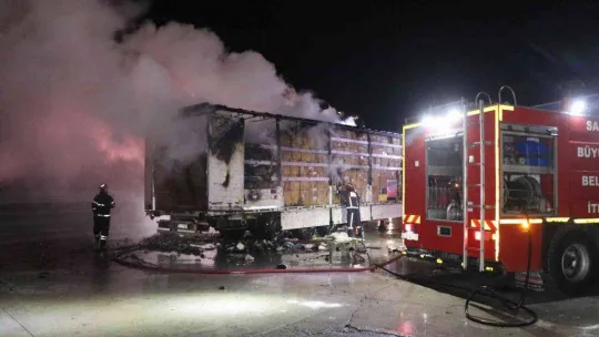 D-650'de tırın dorsesi alev alev yandı