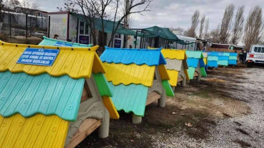 Geri dönüşüm atölyelerinde üretilen köpek kulübeleri kullanılmaya başlandı