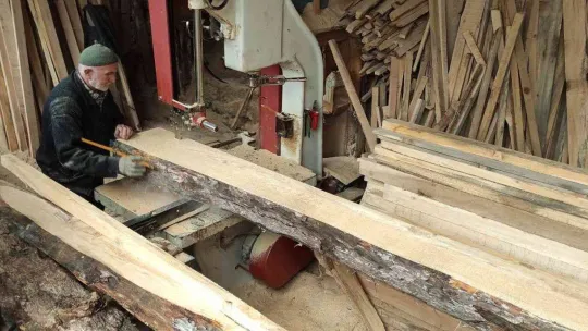 İlerlemiş yaşına rağmen 500 kiloluk tomrukları keresteye dönüştürüyor