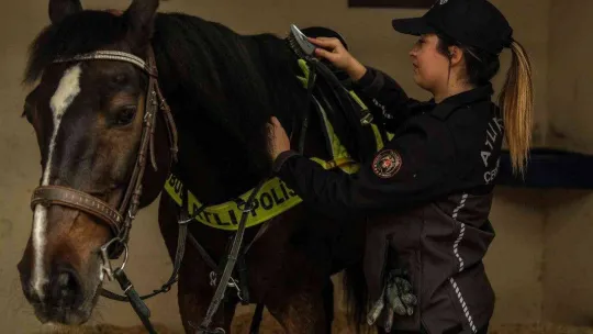 İstanbul'da atlı polislerden nefes kesen tatbikat