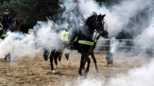 İstanbul'da atlı polislerden nefes kesen tatbikat