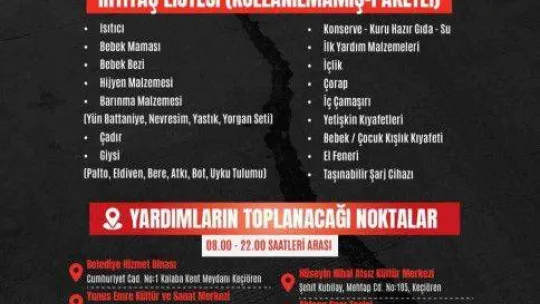 Keçiören Belediyesinden deprem bölgesine destek