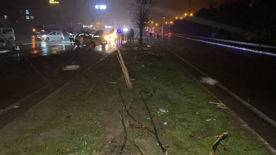 Kocaeli'de otomobil elektrik direği ve ağaçları devirdi: 2 yaralı