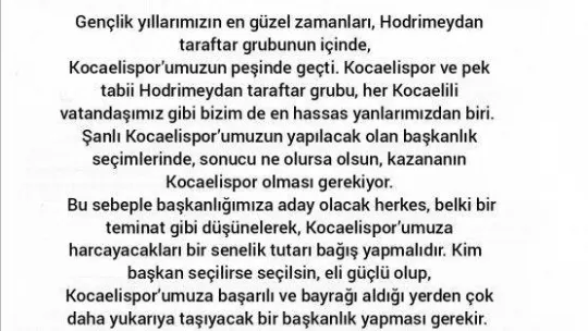 Kocaelispor başkan adayları için önemli çağrı