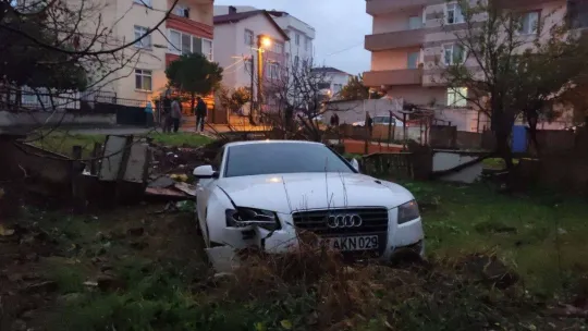 Kontrolden çıkan otomobil çitleri aşıp evin bahçesine daldı