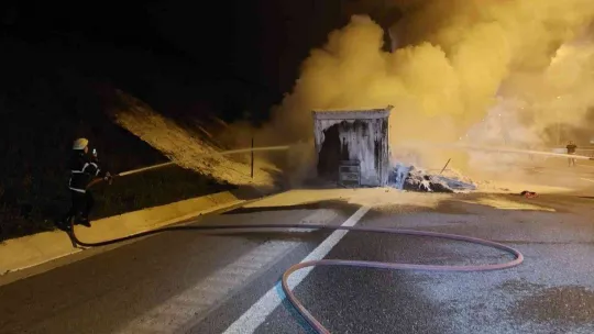 Kumaş yüklü tır Kuzey Marmara Otoyolu'nda küle döndü
