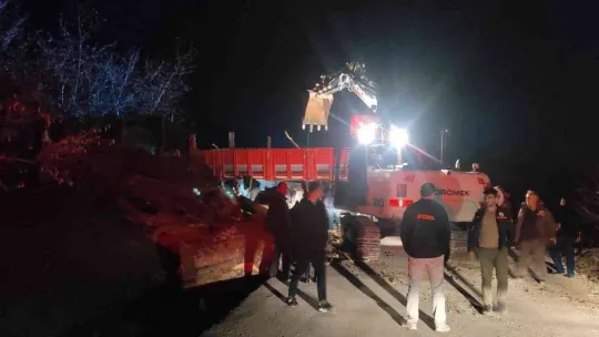 Odun yüklü kamyon devrildi