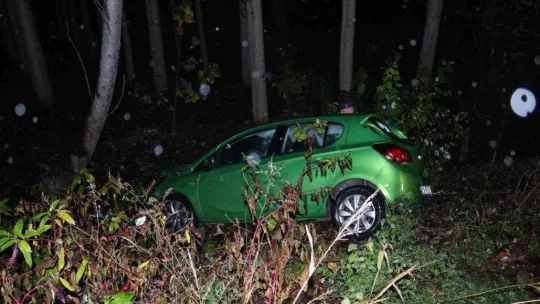 Şarampole yuvarlanan otomobil ağaca çarparak durabildi: 2 yaralı