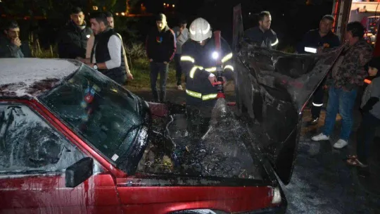 Seyir halindeki LPG'li otomobilde korkutan yangın