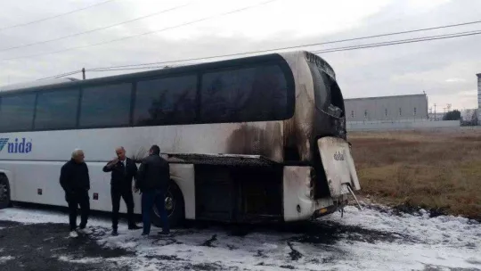 Tekirdağ'da işçi otobüsü yandı